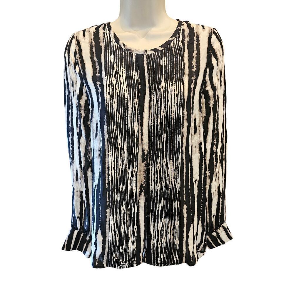 Haute Hippie Black Swan Buton Down 100% Silk Blouse Black off White grunge EUC